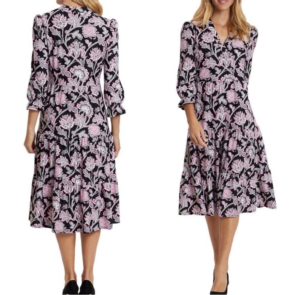 Jude Connally Maggie Midi Dress in Black & Pink Print - Picture 13 of 13